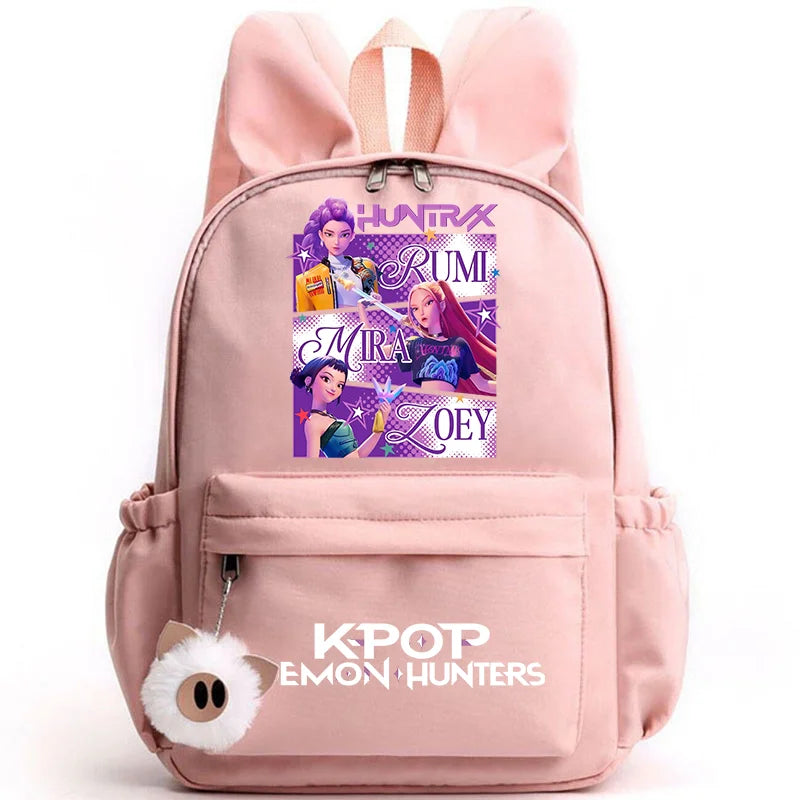KPop Demon Hunter Backpack for Girls Boys Children Rucksack Casual School Bags Travel Rabbit Ears Backpacks Mochila gift bags