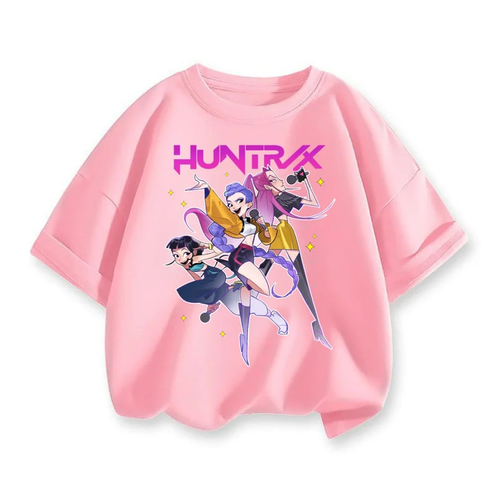 2025 New Hot KPop Demon Hunters Child Short Sleeve T-shirt Anime Character Print Tees Boys Girls Casual Tops Birthday Gift