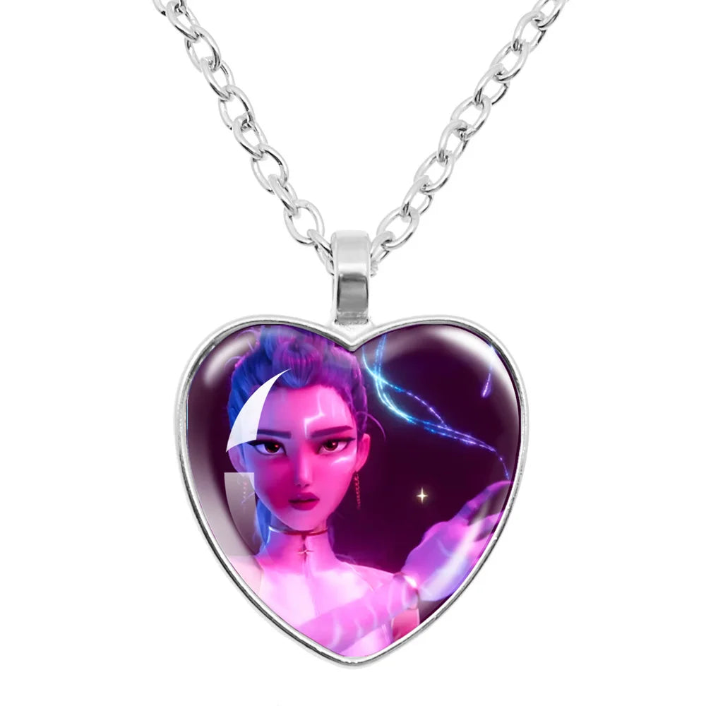 K-Pop Demon Hunters Huntr-x Rumi Zoey Mira Glass Heart Pendant Necklaces Accessories Charms Necklace Fans Jewelry Cosplay Gift