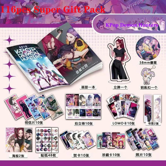 116pcs/ KPop Demon Hunters gift package, peripheral brochure,poster, sticker, postcard, bookmark Halloween Gift Christmas Gift