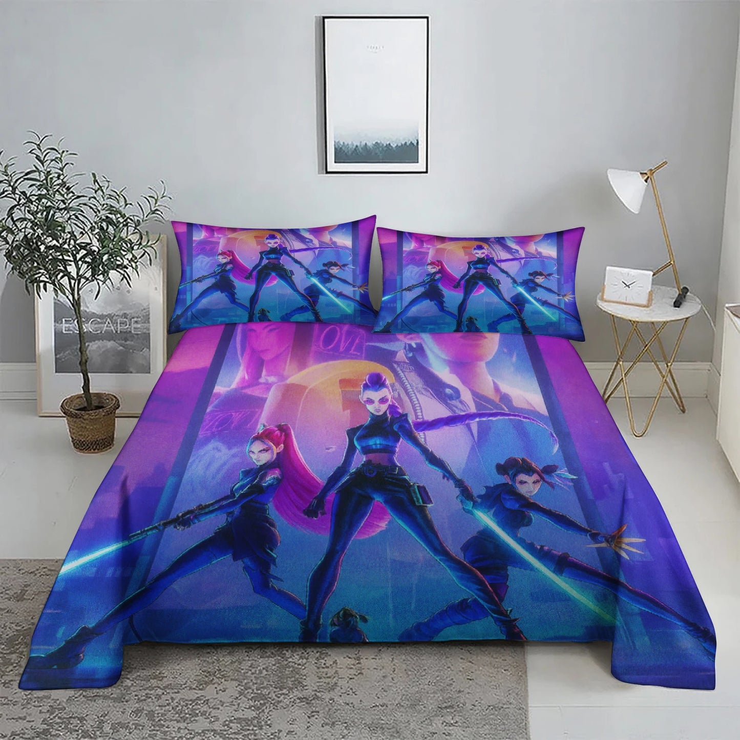 K-Pop D-Demon Hunters 3D Digital Flat sheet set Printing Bedroom Bed Sheet Pillowcase Bedding Kit for Home Decor