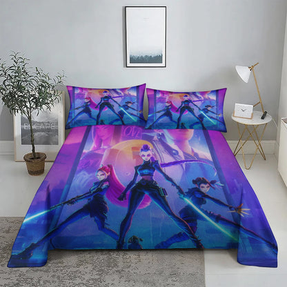 K-Pop D-Demon Hunters 3D Digital Flat sheet set Printing Bedroom Bed Sheet Pillowcase Bedding Kit for Home Decor