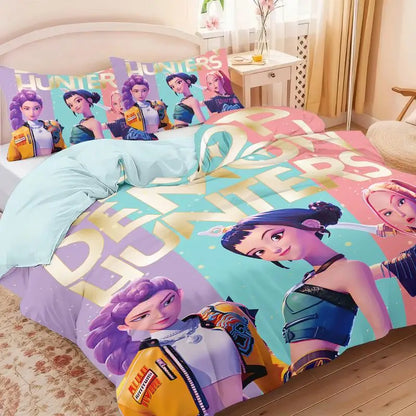 KPop D-Demon Hunters EU Single Halloween Costume Bedding Set - 2-3 Piece Comforter Quilt Duvet Cover Pillow Case Sets