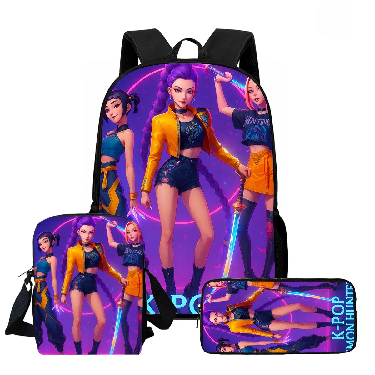 Cartoon  KPop Demon Hunters Child School Backpack With Shoulder Bag Pencil Bag For Kindergarten,Light Weight Child Bags