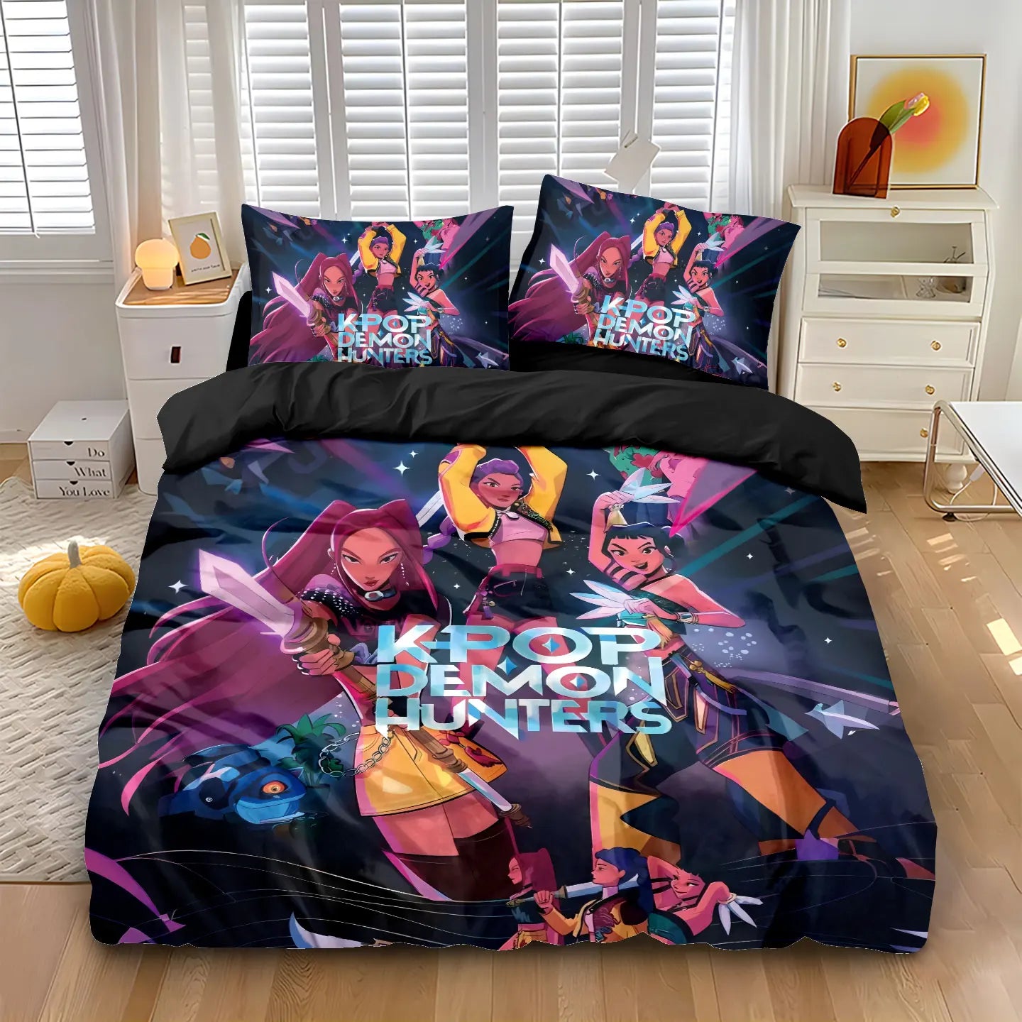 K-Pop Demon Hunters Themed Bedding Set Colorful Print Polyester Student Dormitory Bed Sheet Duvet Cover Kid Gift Home Textile