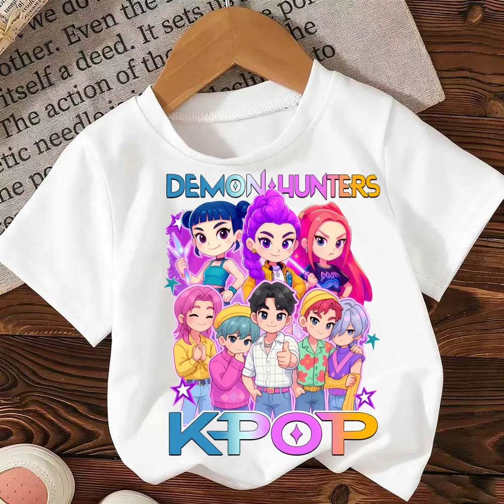 Kids T Shirt Kpop Demon Hunter HuntrX Child Tees Shirt Summer Y2k Tops Short Sleeve Tees Fashion Korean T-shirt for Girls Boys