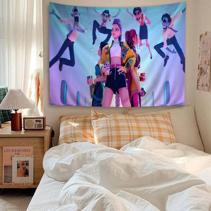 Kpop D-demon Hunters Anime Tapestry Hippie Flower Wall Carpets Dorm Decor Wall Hanging Home Decor