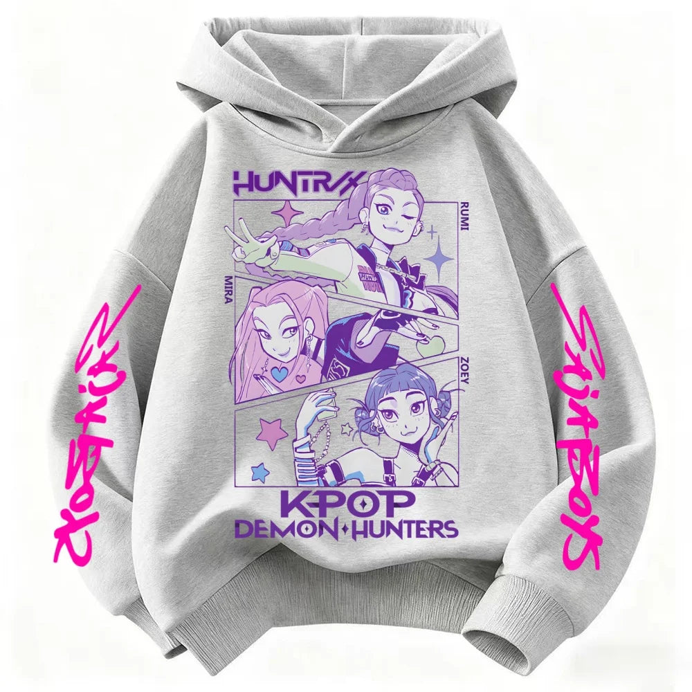 KPop Demon Hunters Huntrix Hoodie Kids Hooded Sweatshirt Baby Girls Pullover Hoodies Boys Fashion Outerwear Children's Clothing
