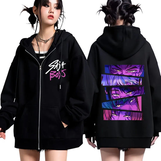 Kpop Demon Hunters Saja Boys Movie Zip Up Hoodie Men Women Fashion Pullover Long Sleeves Loose Casual Harajuku Zipper Sweatshirt