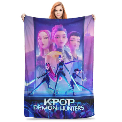 K-Pop Devil Hunter Blanket Is Suitable For Home Bedding And School Bedding. It Is A Must-Have Flannel Gift For Dormitories