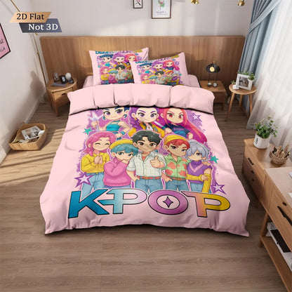 3pcs K-Pop Demon Hunters Print coreless Bedding Set Multi Sized Bedrooms Dormitory duvet Cover Decoration Soft  Machine Washable