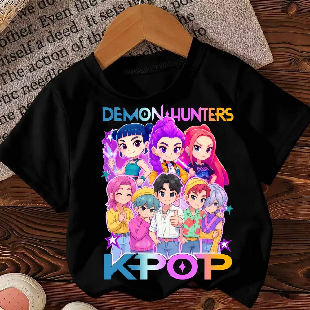 Kids T-Shirt Kpop Demon Hunter HuntrX Graphic Tops Fashion Harajuku Boys Girls Streetwear Short Sleeve Tees Children Clothing