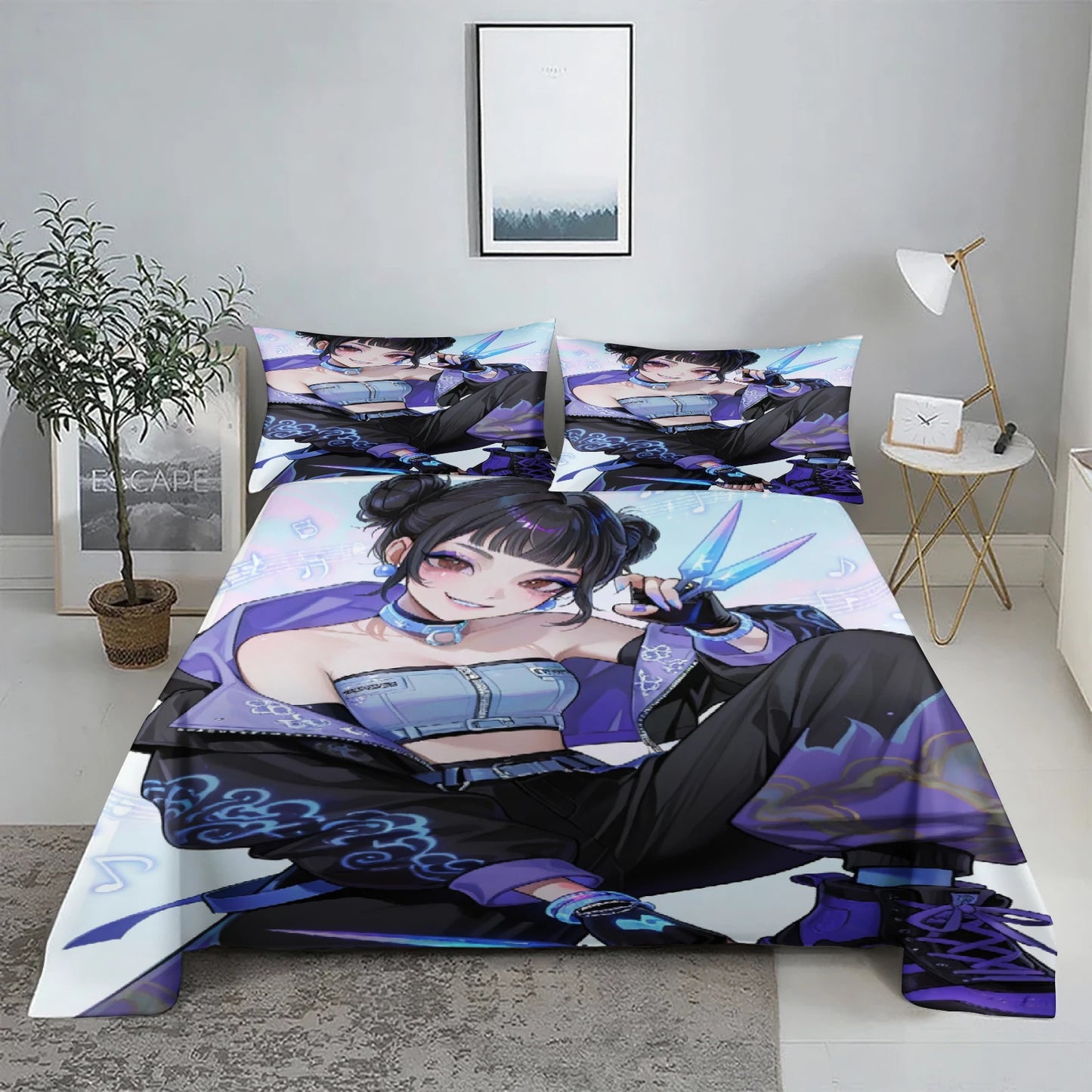 K-Pop D-Demon Hunters 3D Digital Flat sheet set Printing Bedroom Bed Sheet Pillowcase Bedding Kit for Home Decor