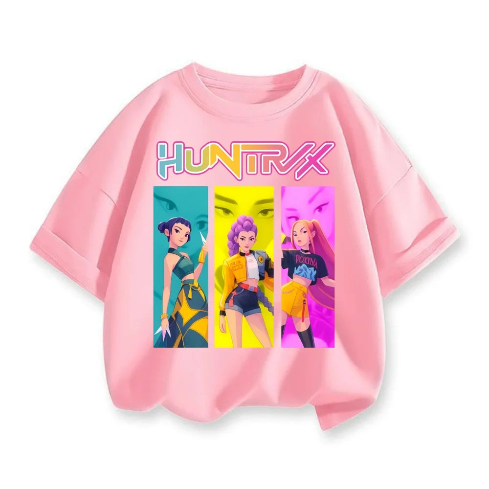 New 2025 Korean Wave Demon Hunter Cotton Printed Fashion Casual Round Neck Cartoon Girl T-shirt