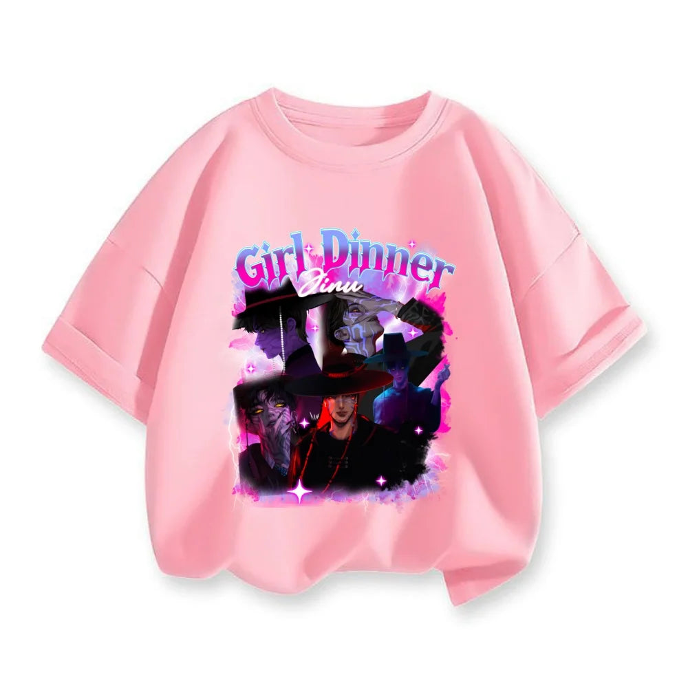 Kpop Demon Hunters Children's Clothing Short Sleeve T-shirt Cute Rumi Zoey Mira Shirts Harajuku Tops for Boys Girls Clothes Gif