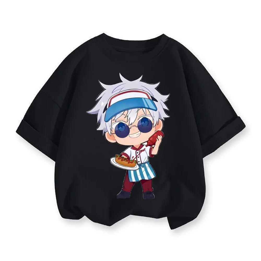 Jujube Kaisen patchwork printed loose children's short sleeved T-shirt with five martial arts tops
