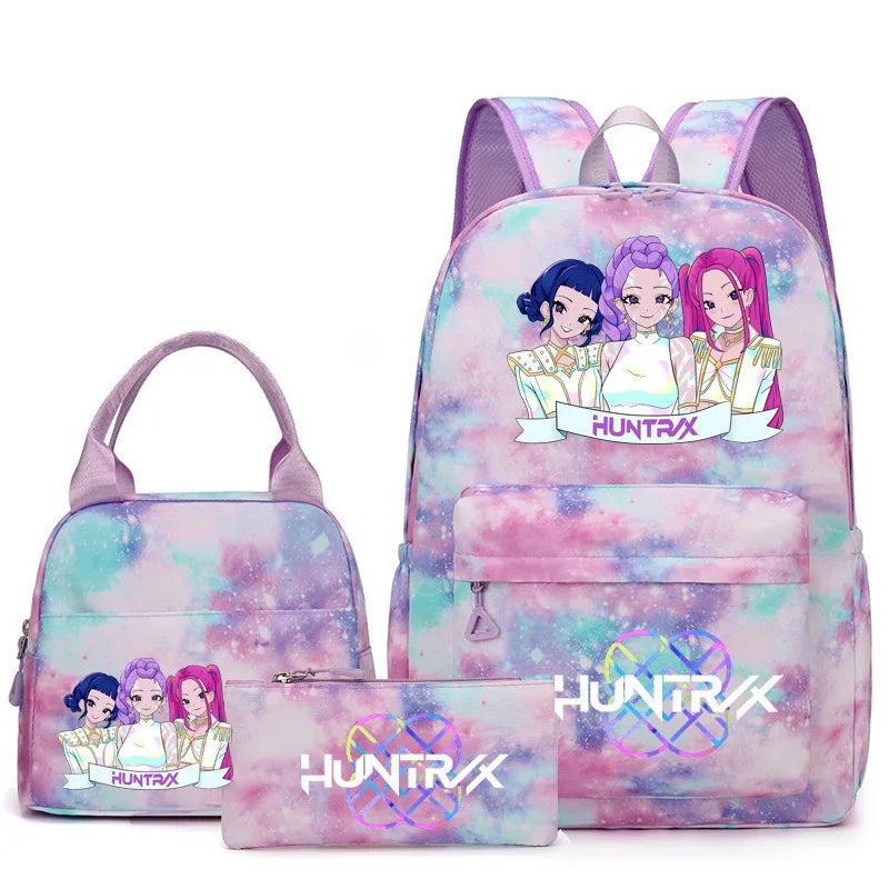 3pcs K-pop Demon Hunters Backpacks Cartoon Anime Schoolbag with A Lunch Bag Waterproof Kids Knapsacks Gifts for Student Rucksack